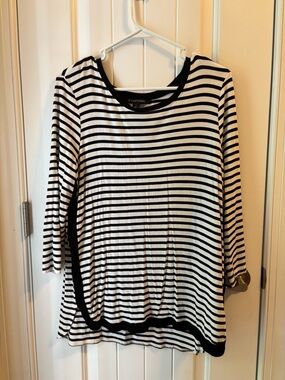 41 Hawthorn Black and White Striped Long Sleeve Tee with Contrast Trim